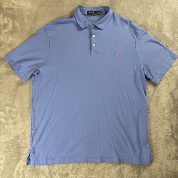 Polo Ralph Lauren Mens XXL Blue Polo Shirt Pink Pony Golf Prep Cotton - Picture 1 of 7